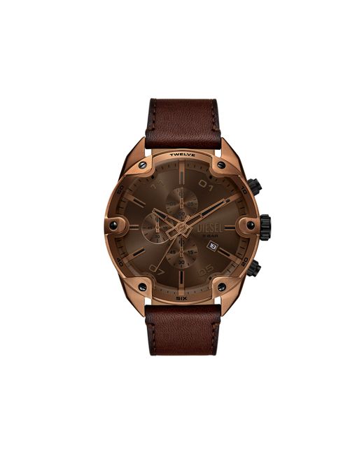 DIESEL Brown Spiked Leather Watch for men