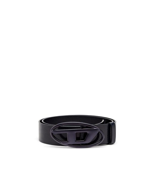 DIESEL Black 3.9Cm Leather Belt With Metallic Oval D Buckle