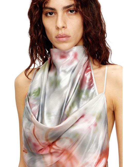 DIESEL Multicolor Metallic Short Dress With Blurred Rose Print