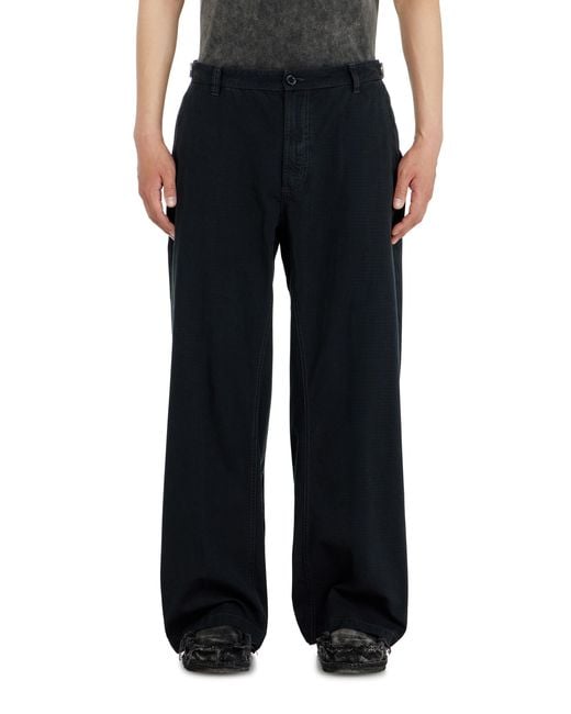 DIESEL Black Cotton Ripstop Pants With Side Buckles for men