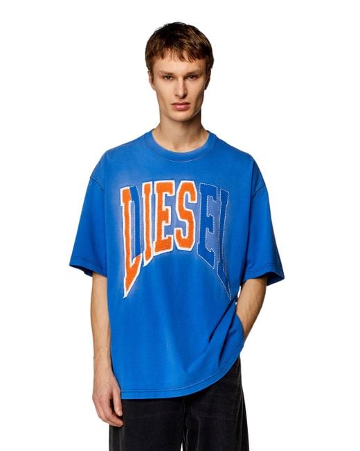 DIESEL Blue Oversized T-shirt With Lies Logo for men