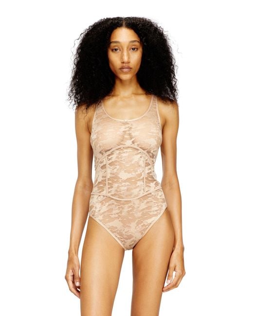 DIESEL Orange Nylon Bodysuit With Lace Design