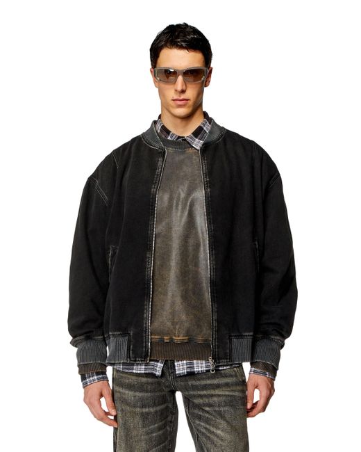 DIESEL Black Bomber Jacket In Clean-wash Denim for men
