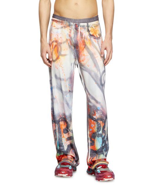 DIESEL Blue Relaxed Pant With Graffiti Print
