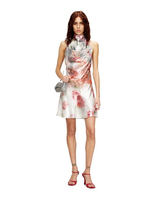 DIESEL Multicolor Metallic Short Dress With Blurred Rose Print