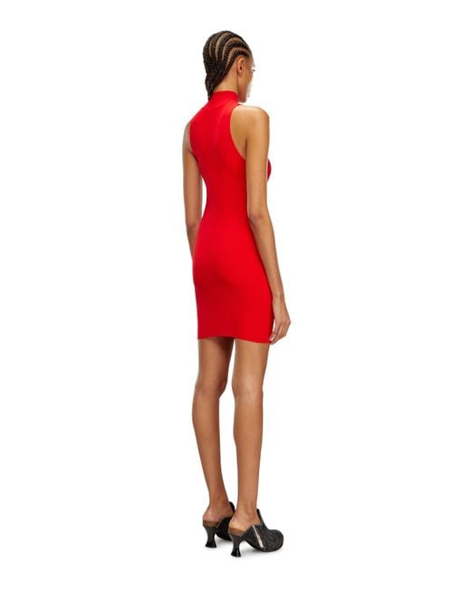 DIESEL Red Short Turtleneck Dress In Ribbed Knit