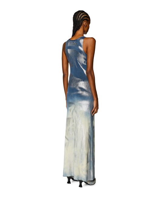 DIESEL Blue Long Knit Dress With Metallic Effects