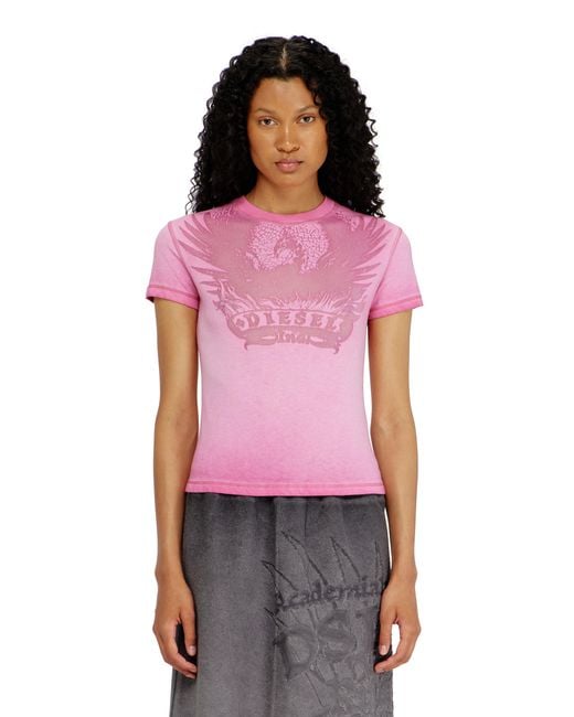 DIESEL Red Slim T-Shirt With Dévoré Phoenix