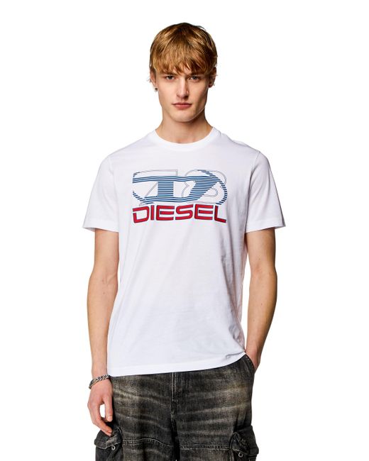 DIESEL White T-shirt With Oval D 78 Print for men