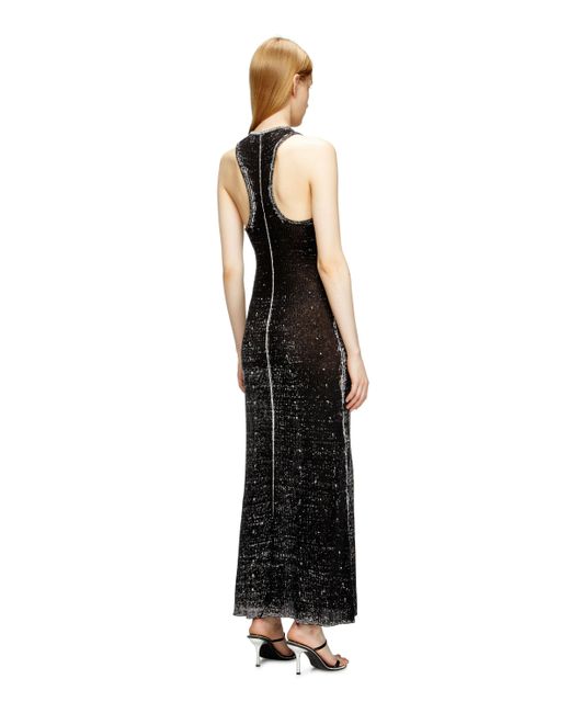 DIESEL Black 'M-Rab' Midi Dress Made Of Linen Yarn