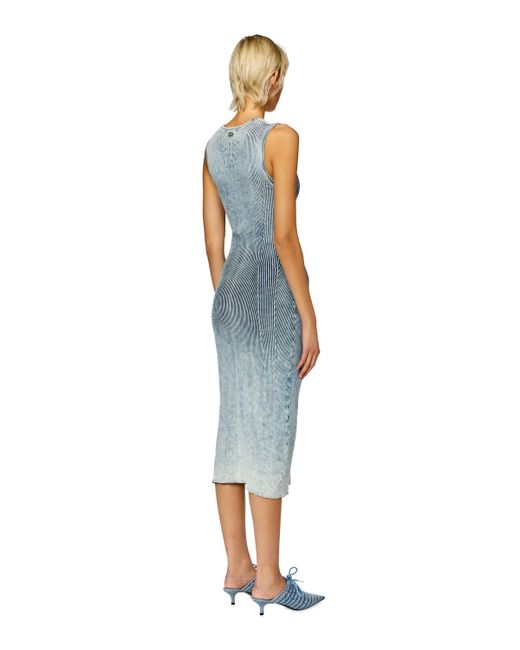 DIESEL Blue Cut-out Midi Dress In Indigo Cotton Knit