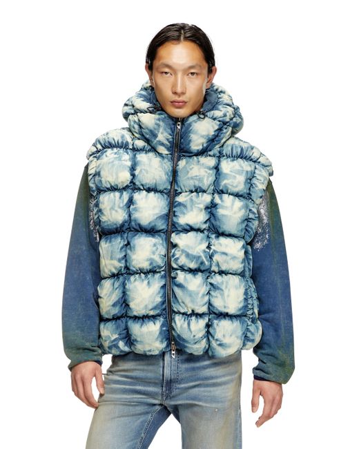DIESEL Blue Tie-Dyed Denim Puffer Vest