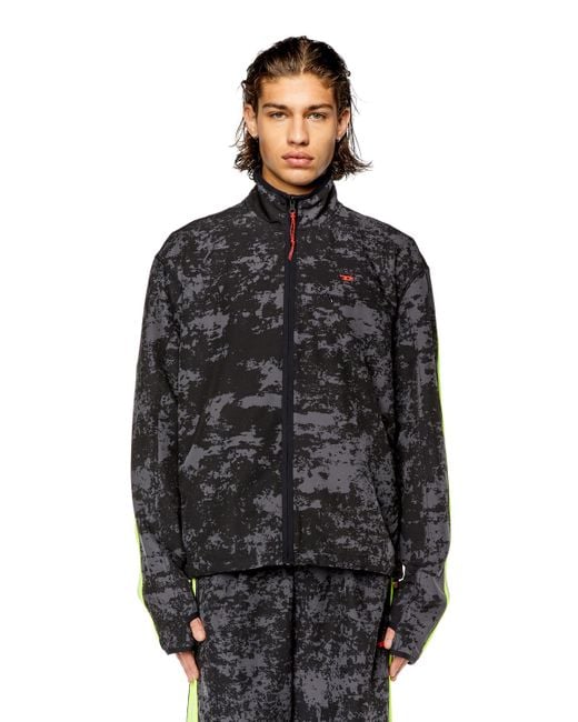 DIESEL Black Woven Track Jacket With Cloudy Print for men