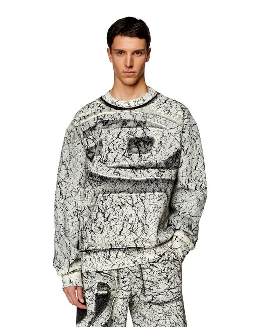 DIESEL Gray Sweatshirt With Cracked Coating for men
