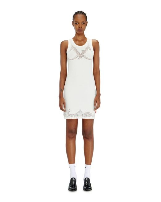 DIESEL White Mini Tank Dress With Devoré Lace Effect