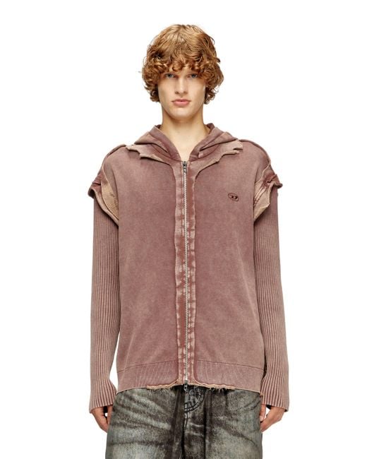DIESEL Brown Zip-up Hoodie With Destroyed Effect for men