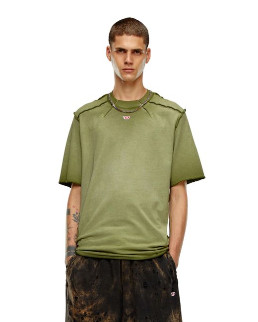DIESEL Green T-shirt With Micro-waffle Shoulders for men
