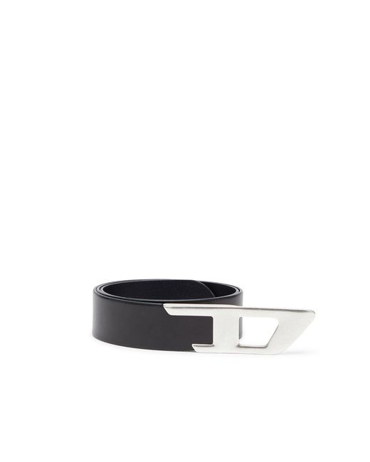 DIESEL White 4 Cm Leather Belt With Metal D Buckle
