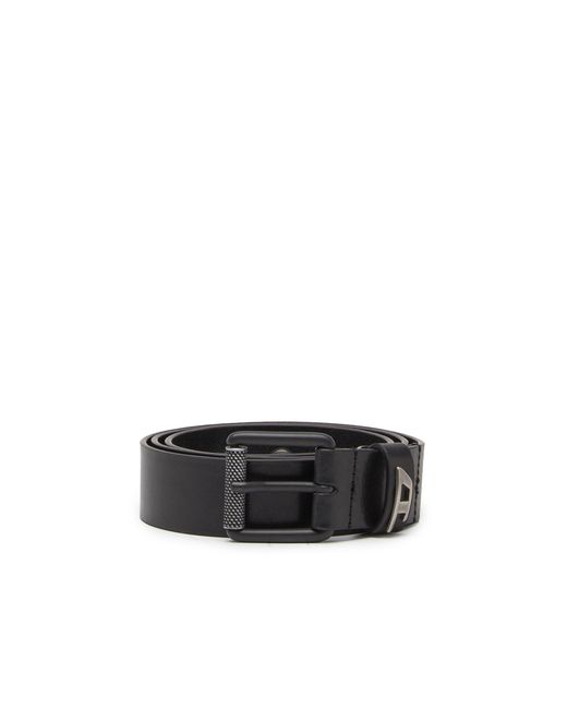 DIESEL Black 3.5Cm Shiny Leather Belt With Logo Loop for men