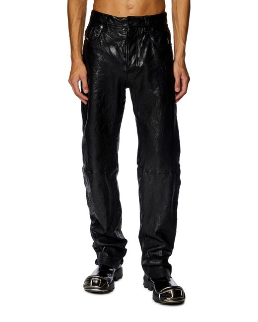 DIESEL Black Textured Waxed-leather Pants for men