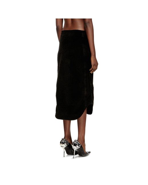 DIESEL Black Cotton Midi Skirt With Zipper