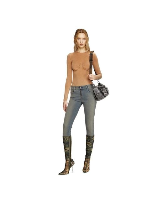 DIESEL Blue Long Sleeved Bodysuit With Bra Detail