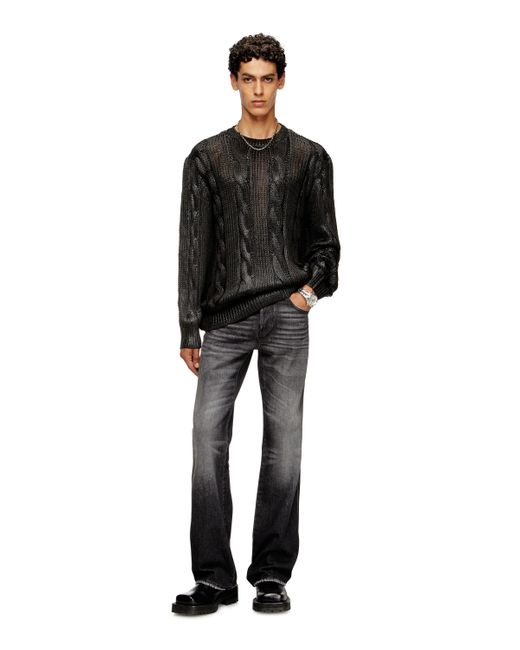 DIESEL Black Cable-Knit Jumper With Shiny Effect for men