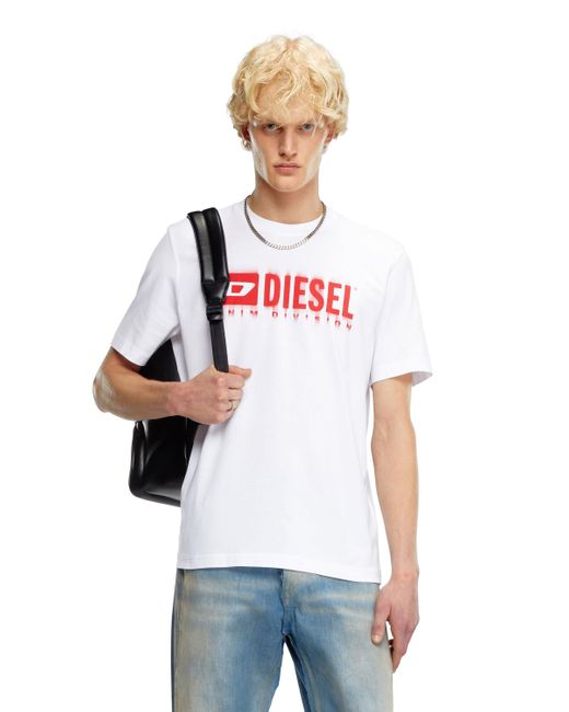 DIESEL White T-shirt With Blurry Logo for men