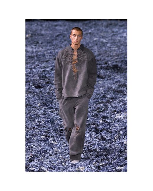 DIESEL Gray Track Pants With Distressed Front for men