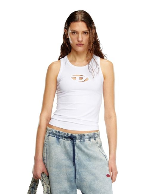 DIESEL White Tank Top With Cut-out Oval D Logo