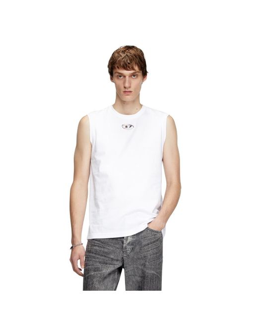 DIESEL White Tank Top With Metallic Oval D for men