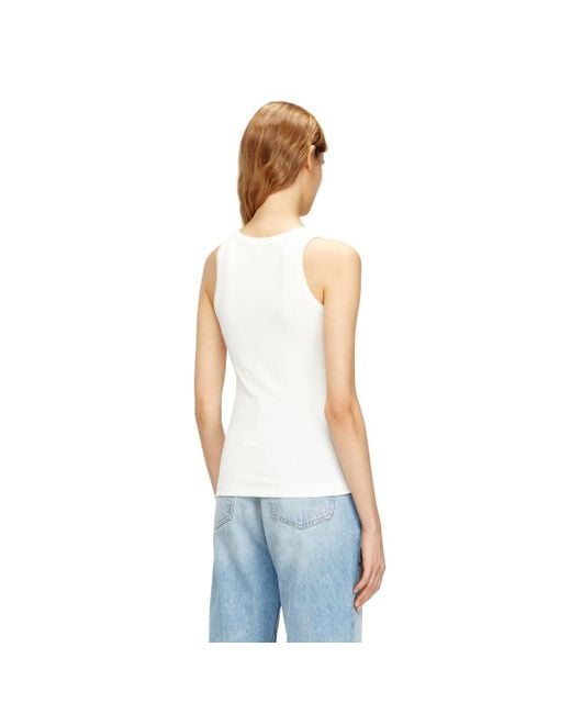 DIESEL White Slim Ribbed Tank Top With Metallic Oval D