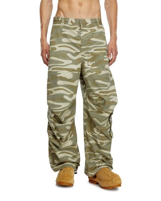 DIESEL Green Cargo Pants With Camo Print for men