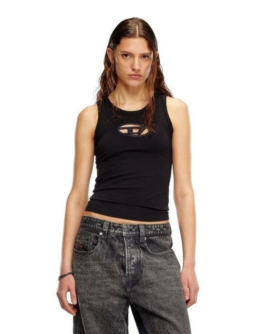 DIESEL Tank Top With Cut-Out Oval D Logo Black