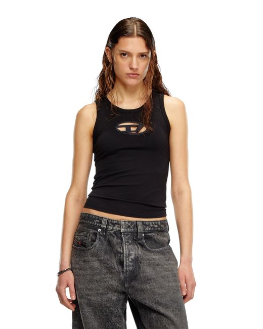 DIESEL Black Tank Top With Cut-out Oval D Logo