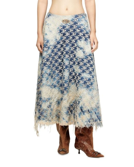 Falda Midi En Tejido Denim Con Tejido De Pata De Gallo DIESEL de color Blue