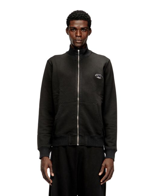 DIESEL Black Wweatshirt With Mock Neck And Metallic Oval D for men