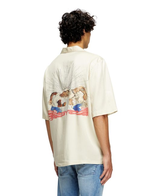 DIESEL White Tencel Shirt With Rhinestone Graphic for men