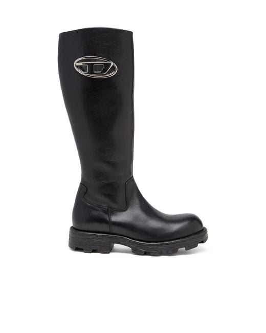 DIESEL Black D-Hammer-Leather Knee-High Boots