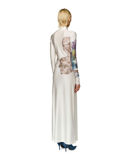DIESEL White Long Turtleneck Dress With Graphic Prints