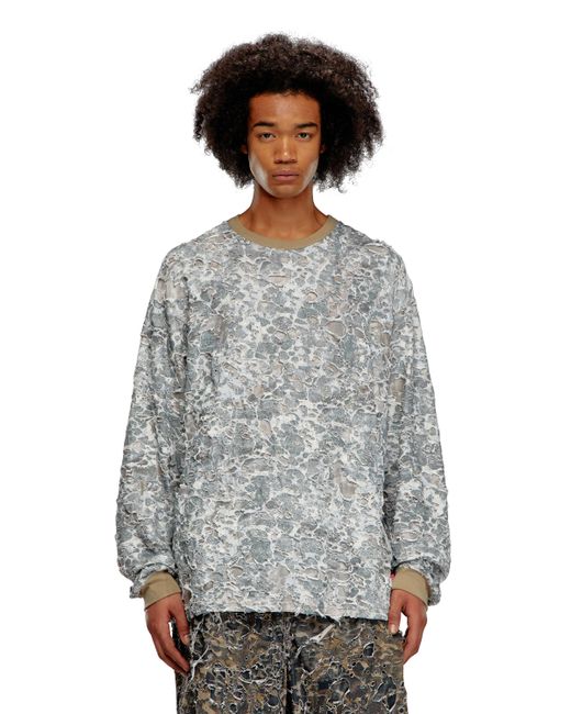 DIESEL Gray Camo T-shirt With Destroyed Finish for men