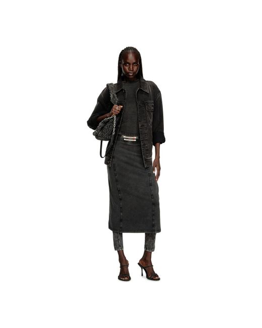 DIESEL Black Midi Skirt With Denim Effect