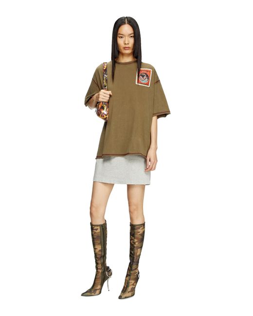 DIESEL Green Treated T-shirt With Snake Patches