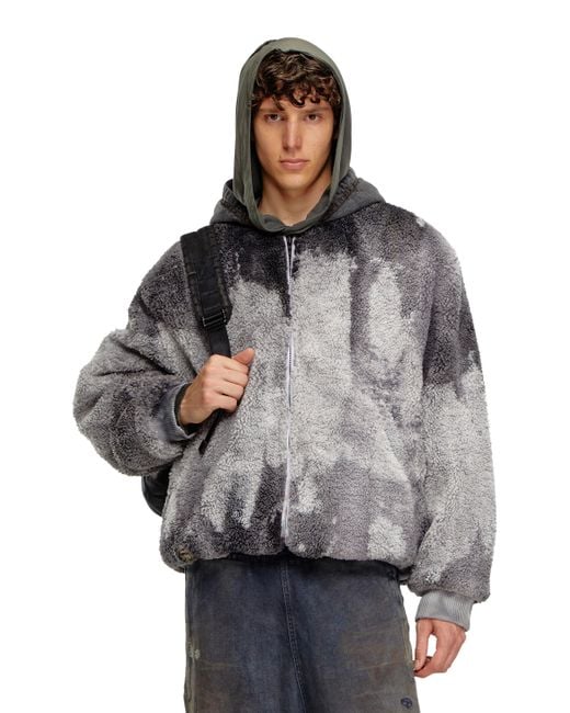 Giacca teddy tie-dye con cappuccio in denim di DIESEL in Gray da Uomo