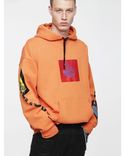 DIESEL Orange 'haute' Patch Hoodie for men