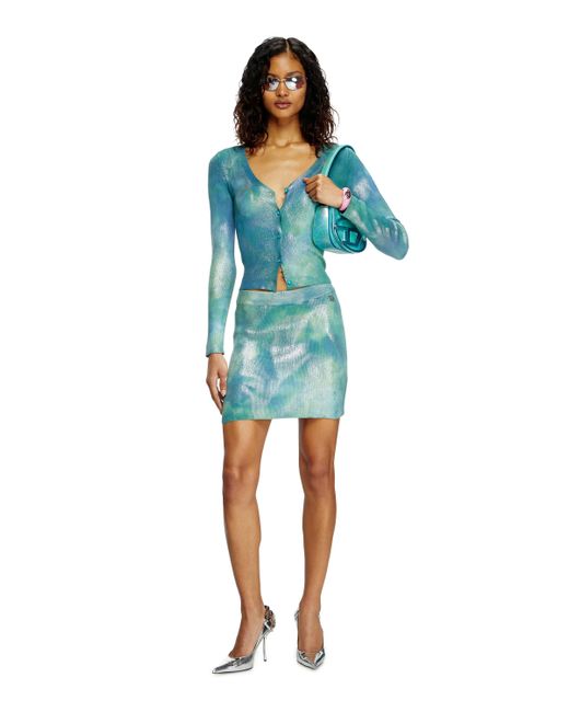 DIESEL Blue Metallic Solarised Ribbed-Knit Mini Skirt