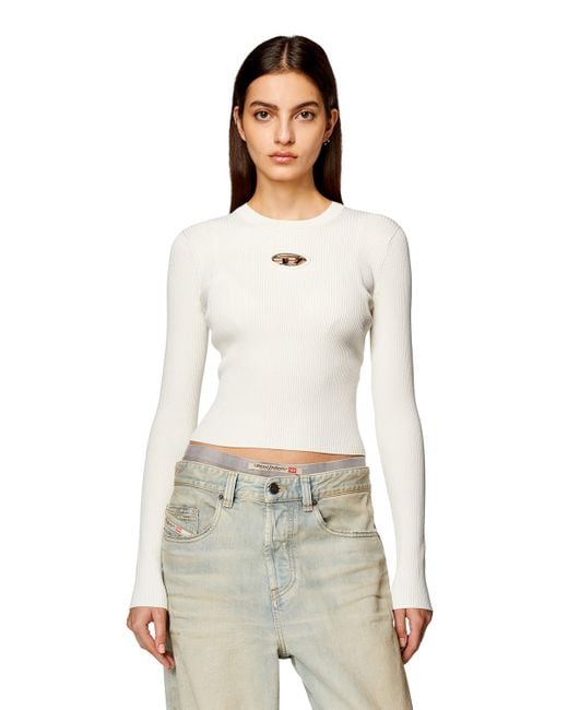DIESEL White Ribbed-knit Long-sleeve Top