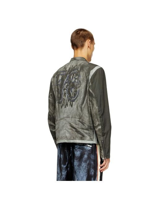DIESEL Gray Biker Jacket In Printed Canvas for men