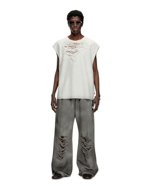 メンズ DIESEL Sleeveless Sweatshirt With Distressed Front White