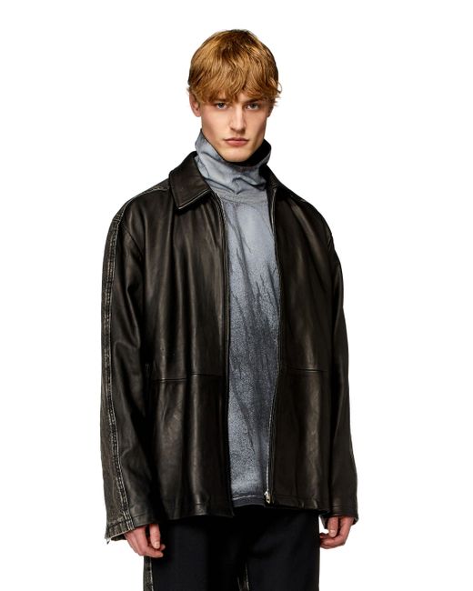 DIESEL Black Hybrid Denim And Leather Jacket for men